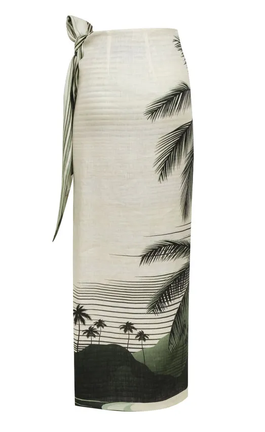 Mapara Linen Skirt in Green Tropical