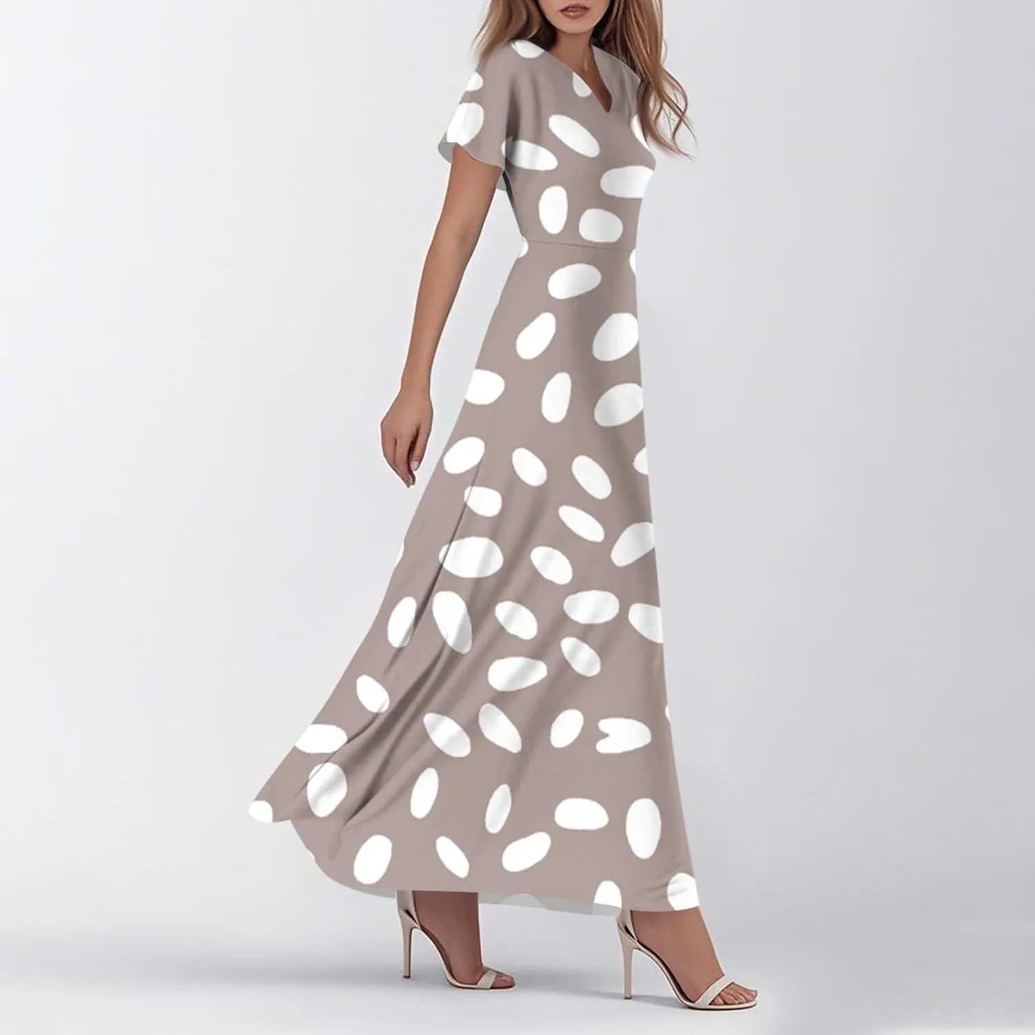 Maxi Dresses for Women 2025 Summer Ruffle Short Sleeve Floral Dress Flowy V Neck Chiffon Maxi Dress Printed Dresses