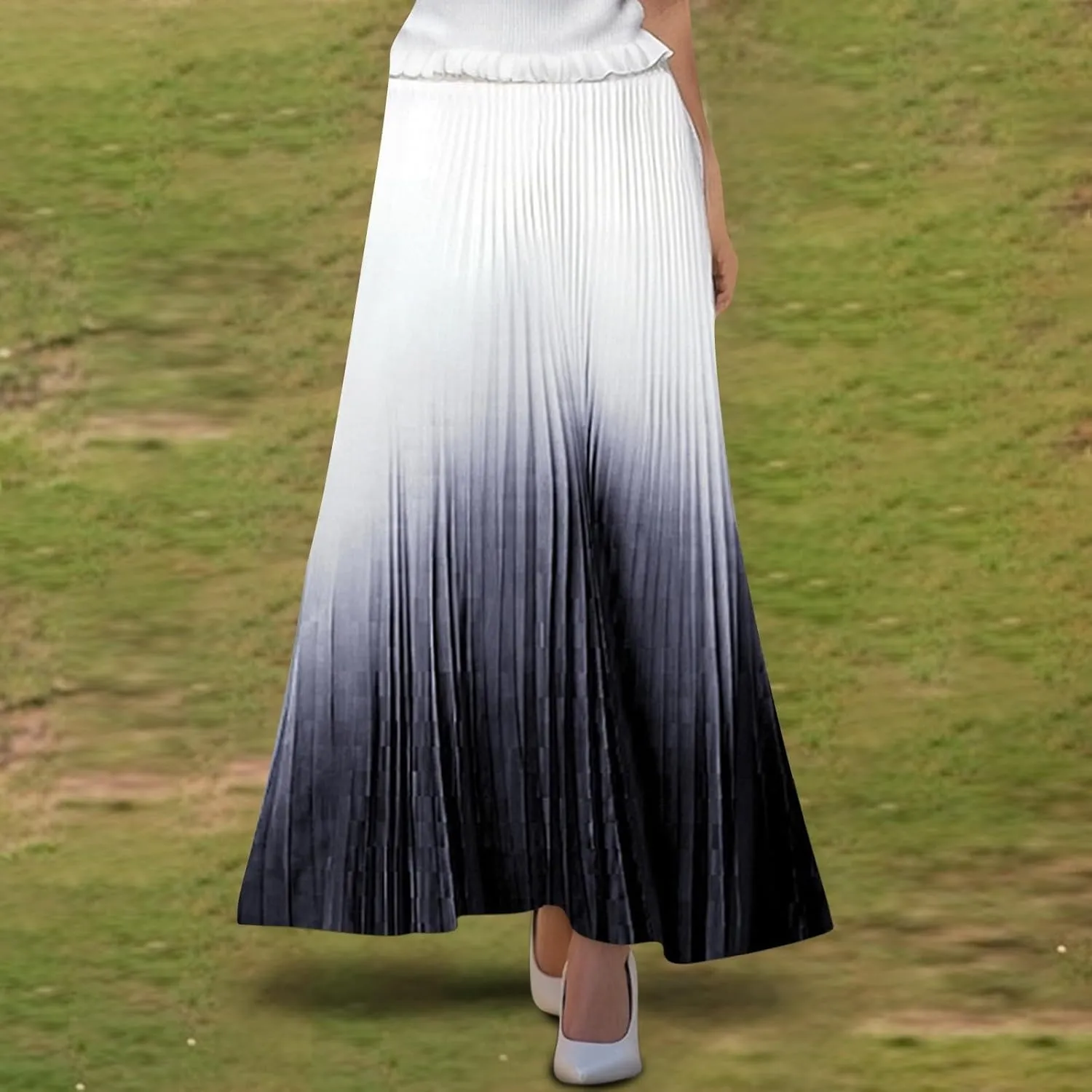 Maxi Skirts for Women 2025 Elastic Waist Peasant Trendy Business Casual Travel Pleated Beach Smocked Womens Floral Skirt