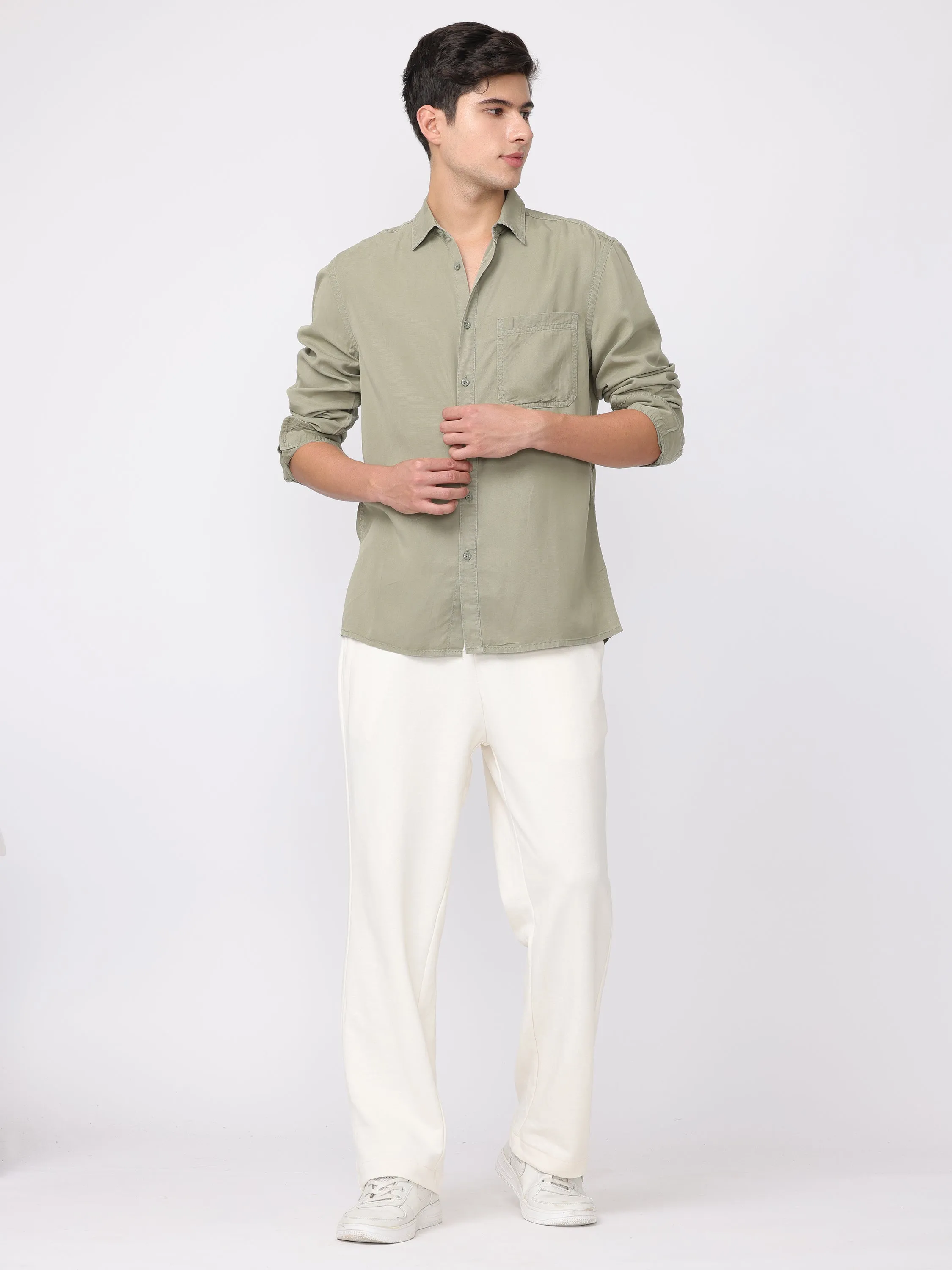 Men Green Regular Fit Cotton Blend Shirt