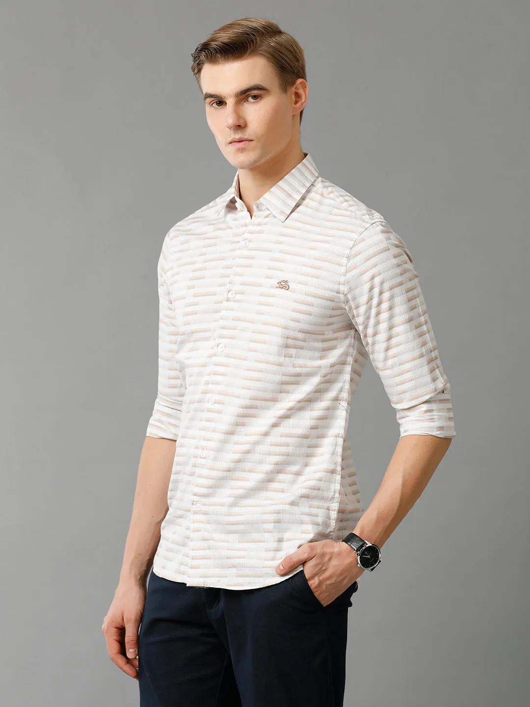 Men White Checked Slim Fit Giza Cotton Casual Shirt
