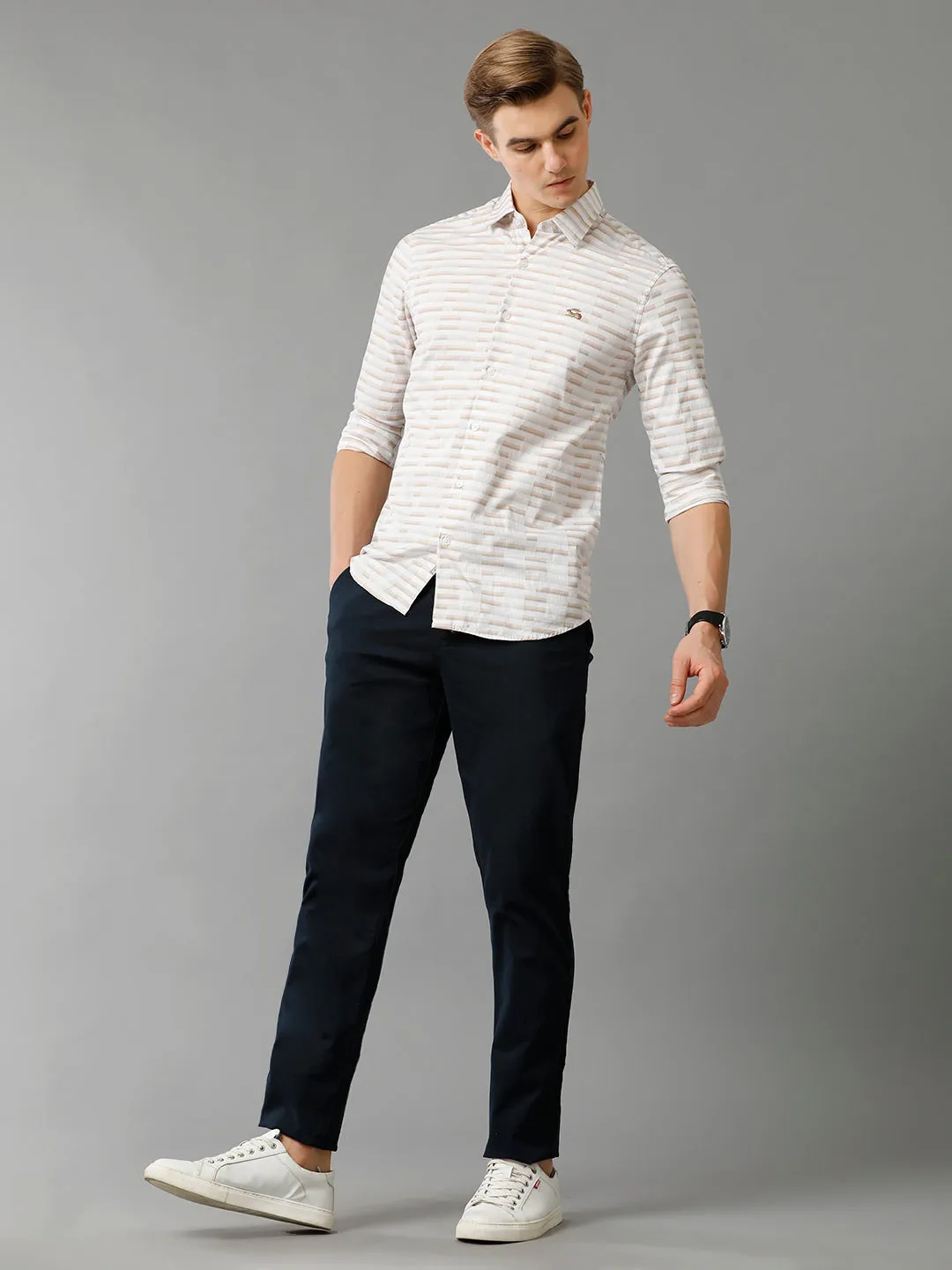Men White Checked Slim Fit Giza Cotton Casual Shirt