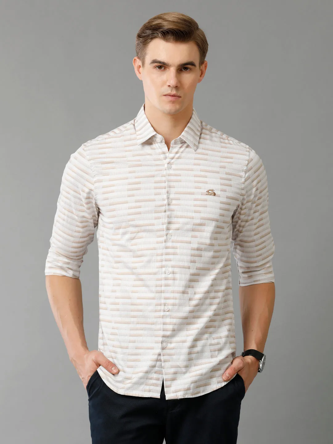 Men White Checked Slim Fit Giza Cotton Casual Shirt