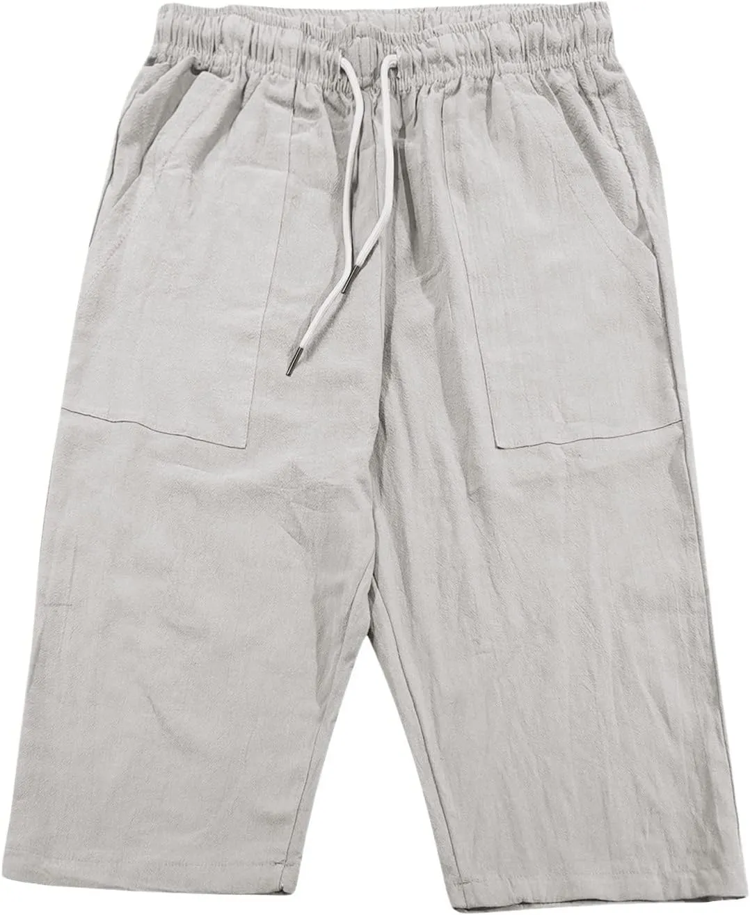 Men's Beach Long Shorts Below Knee Pocketed Joggers Loose Fit 3/4 Summer Cropped Trousers Drawstring Elastic Waist Capri Pant