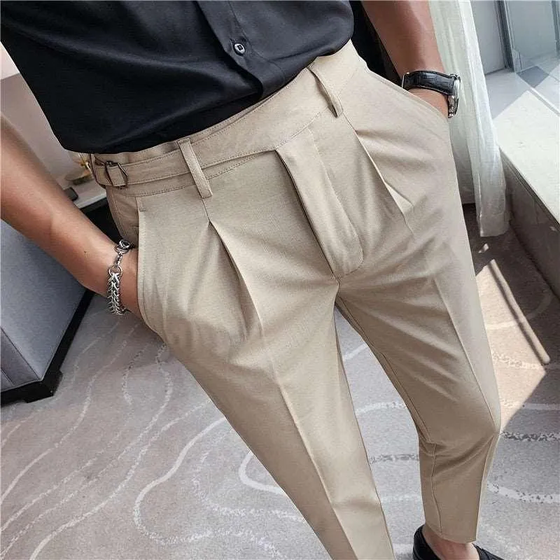 Men's Casual Suit Slim-fit Ankle-tied Cropped Pants