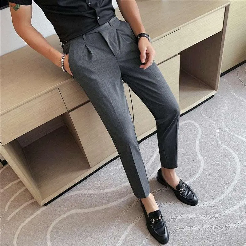 Men's Casual Suit Slim-fit Ankle-tied Cropped Pants