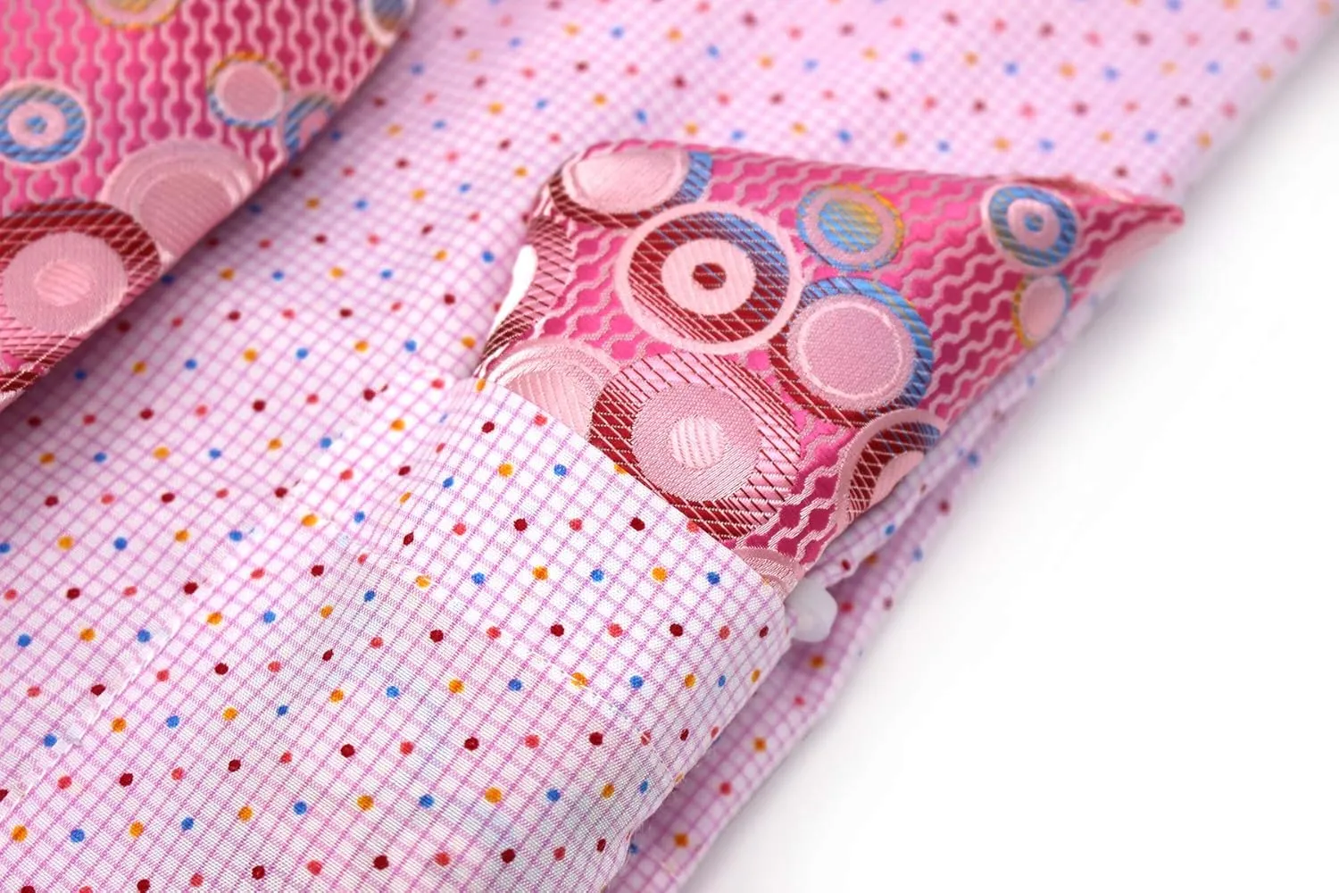 Men's Checks Dot Printed Regular Fit French Cuffs Dress Shirts with Tie Hanky Cufflinks Combo