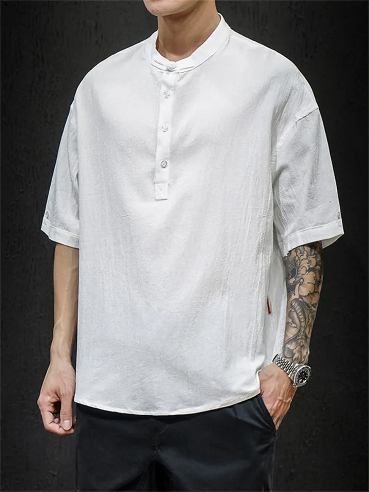 Men's Daily Wear Stylish Simple Short Sleeve Linen Shirts