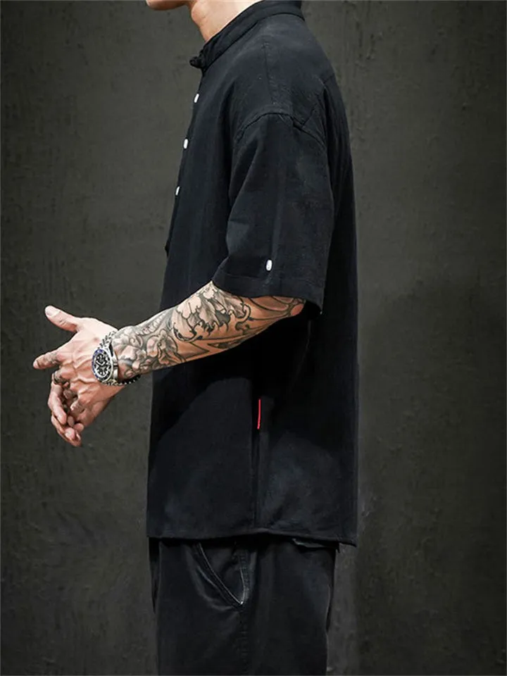 Men's Daily Wear Stylish Simple Short Sleeve Linen Shirts