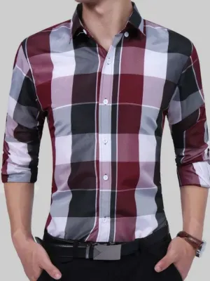 Men's Fashion Long Sleeve Plaid Button Down Shirts Casual Dress Shirt Men T Shirts V Neck Cotton