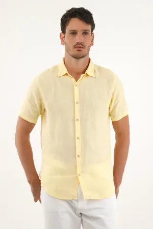Men's Yellow 100% Linen Shirt