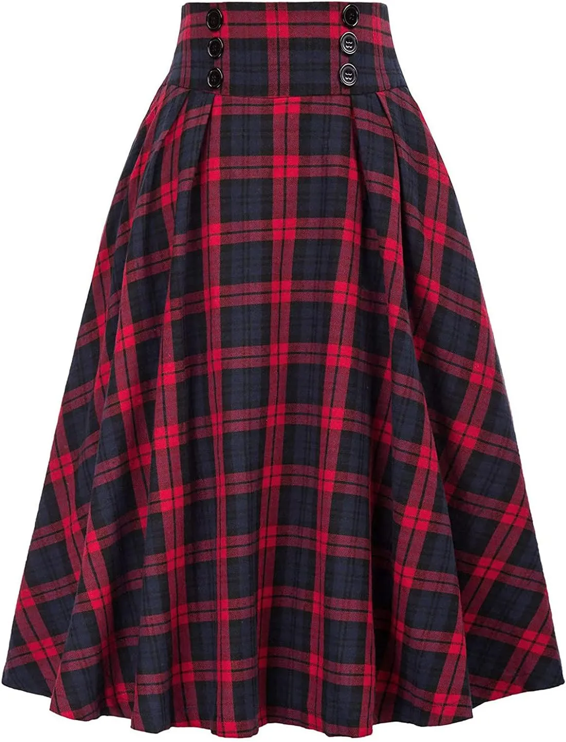 Midi Skirts for Women High Waist Pleated A line Skirt Button Wrap Plaid Graphics Long Skirts Summer Fashion Swing Maxi Skirt