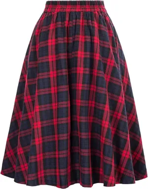 Midi Skirts for Women High Waist Pleated A line Skirt Button Wrap Plaid Graphics Long Skirts Summer Fashion Swing Maxi Skirt