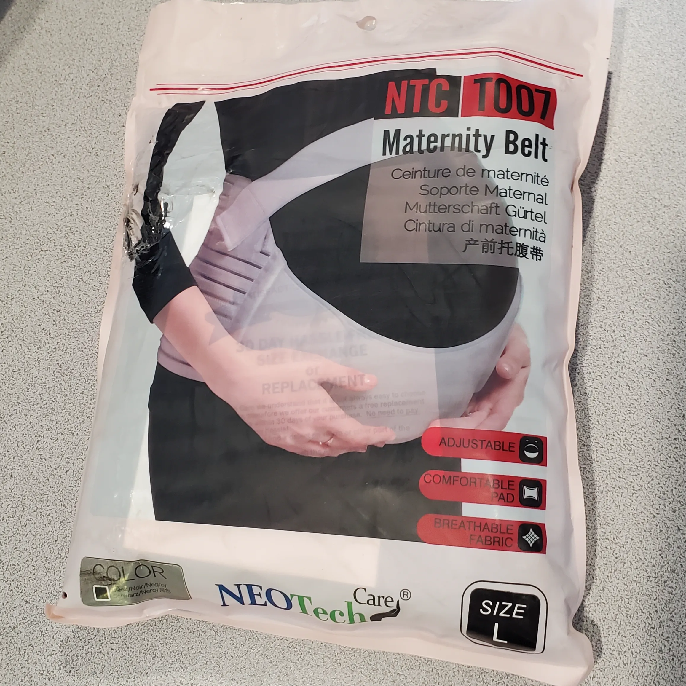 NeoTech Care Pregnancy Support Maternity Belt, Waist/Back/Abdomen Band, Belly Brace, Black, Size L