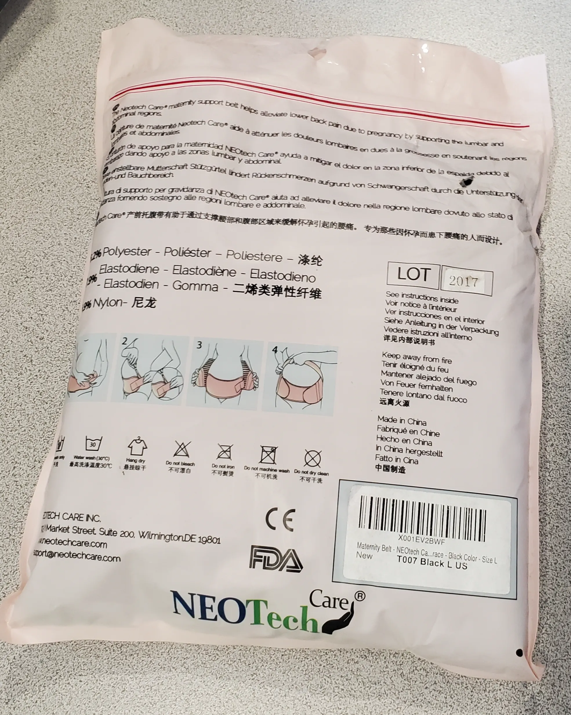 NeoTech Care Pregnancy Support Maternity Belt, Waist/Back/Abdomen Band, Belly Brace, Black, Size L