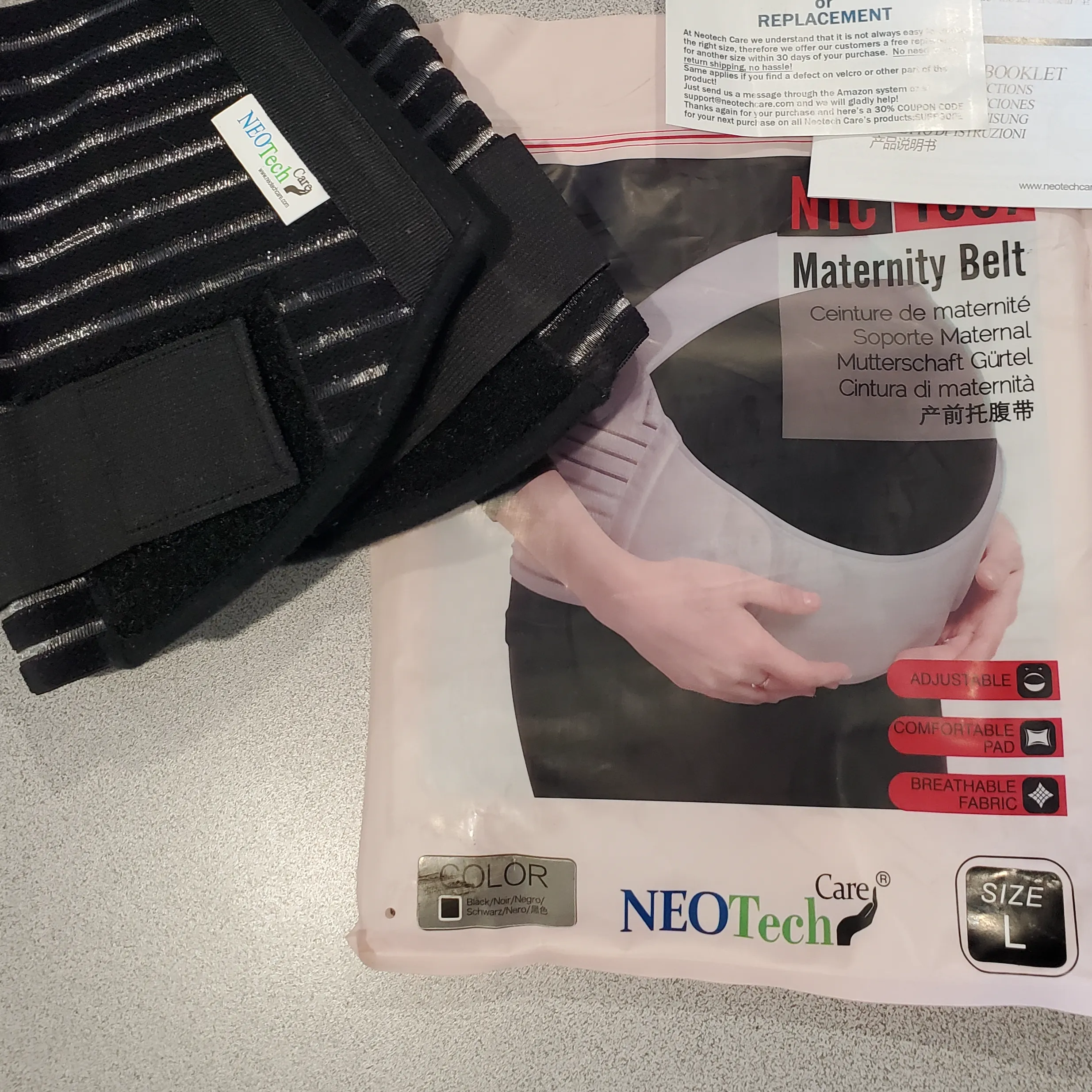 NeoTech Care Pregnancy Support Maternity Belt, Waist/Back/Abdomen Band, Belly Brace, Black, Size L