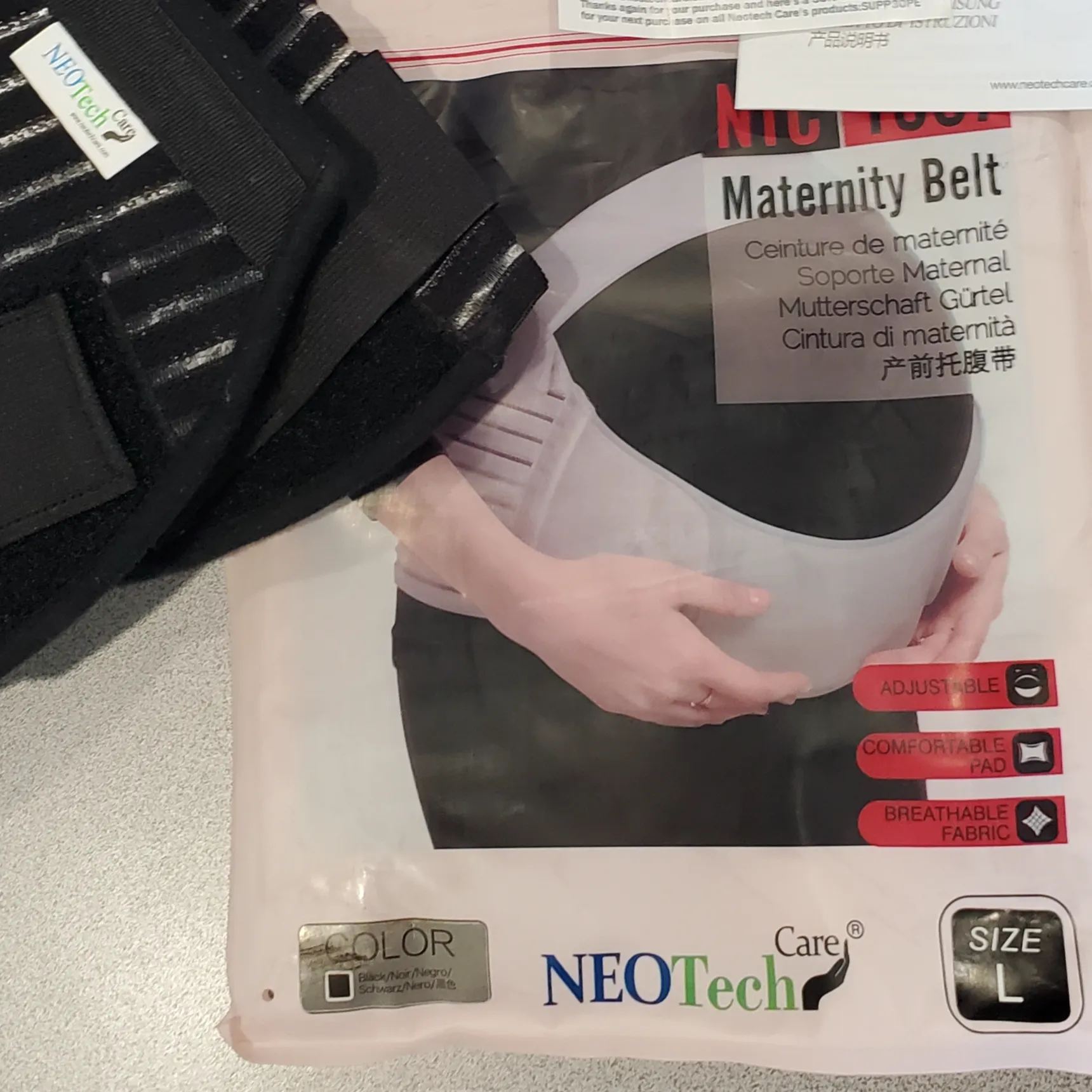 NeoTech Care Pregnancy Support Maternity Belt, Waist/Back/Abdomen Band, Belly Brace, Black, Size L