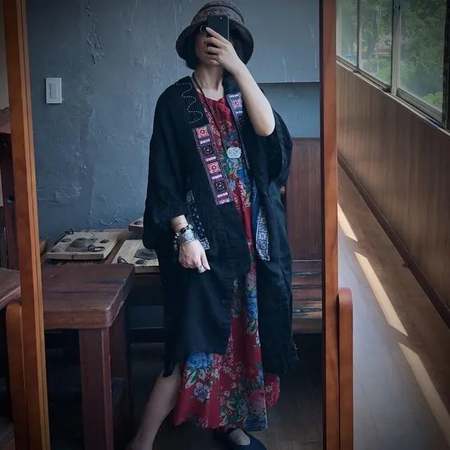 Patchwork Long Linen Cardigan | Hippie