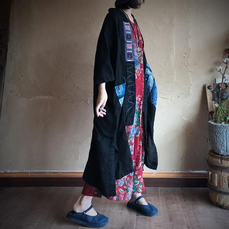 Patchwork Long Linen Cardigan | Hippie