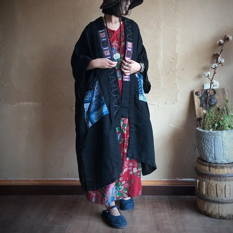 Patchwork Long Linen Cardigan | Hippie