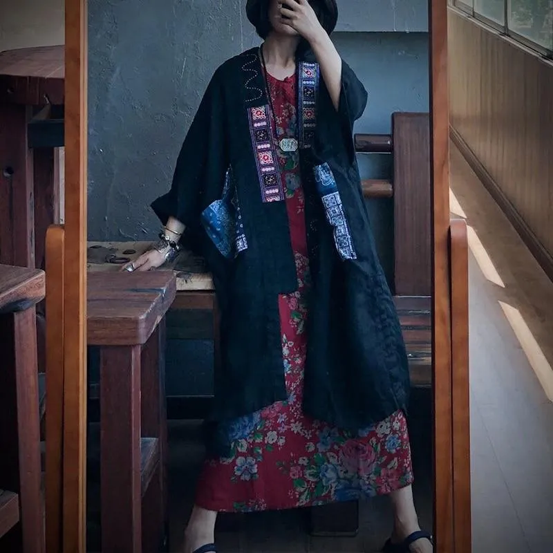 Patchwork Long Linen Cardigan | Hippie