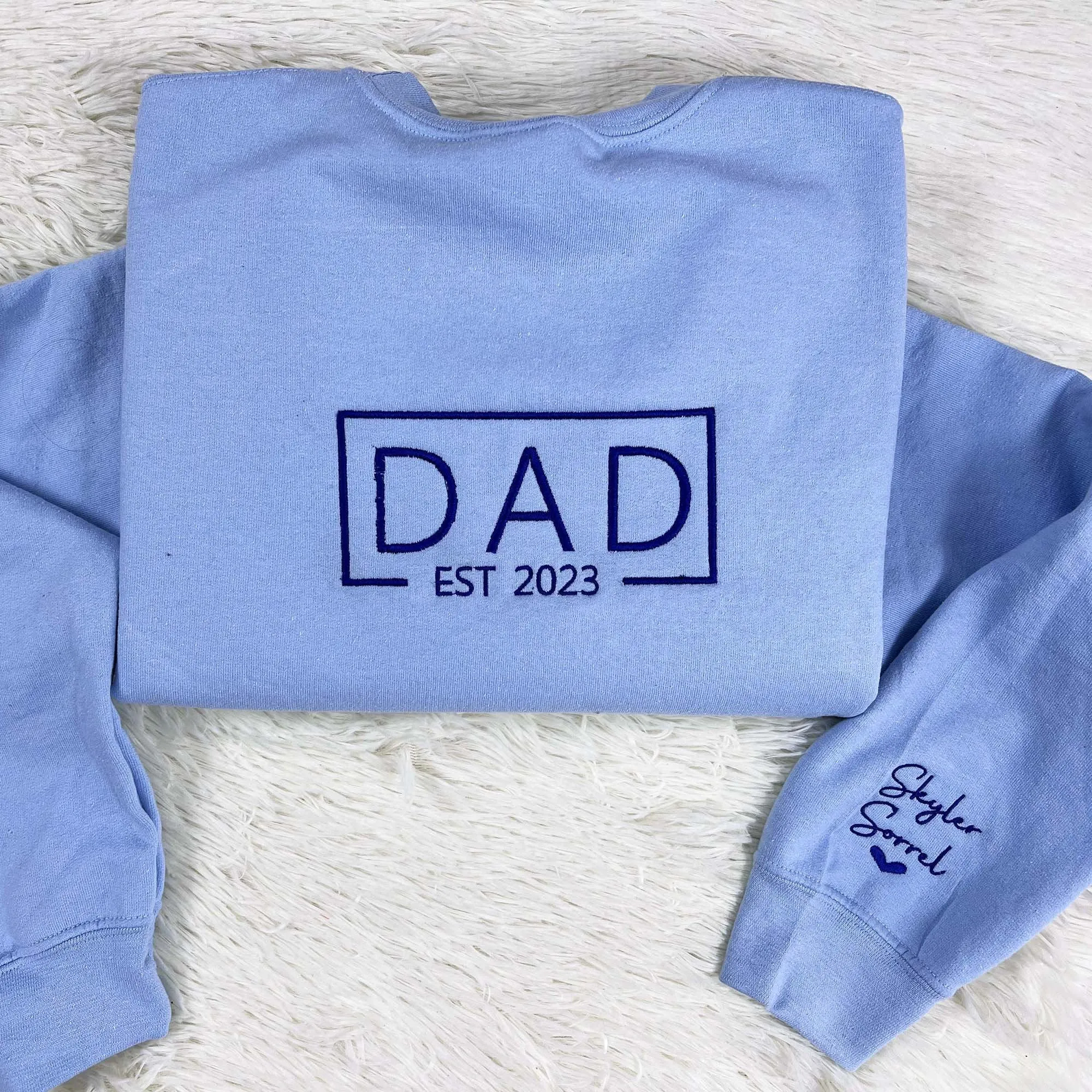 Personalized Embroidered Dad EST Sweatshirt with Kids Names on Sleeve