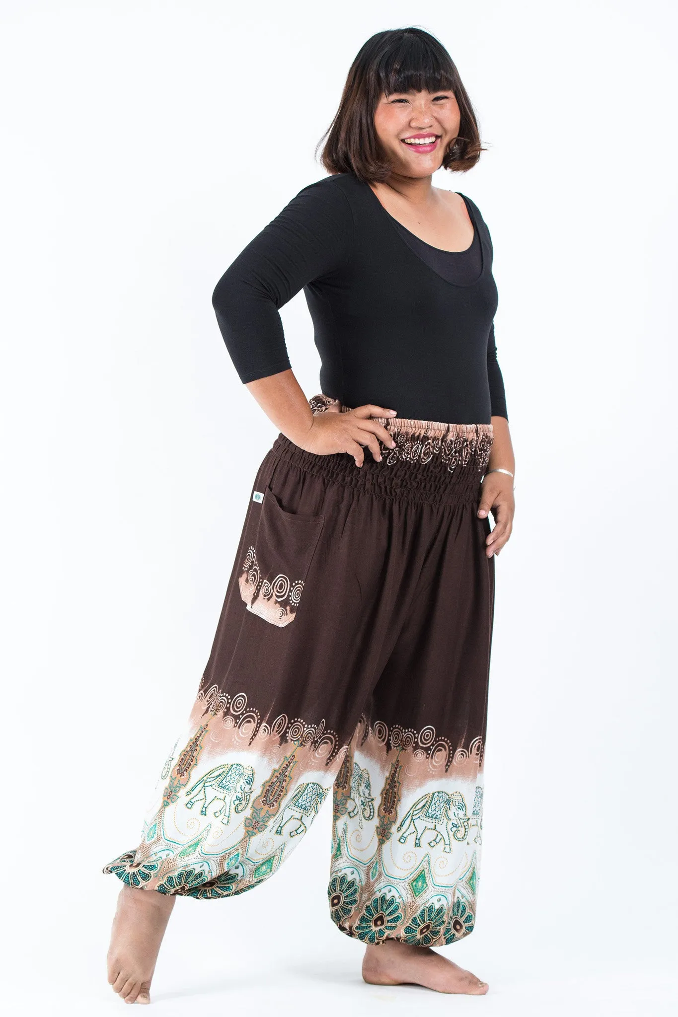 Plus Size Solid Top Elephant Women's Elephant Pants in Brown