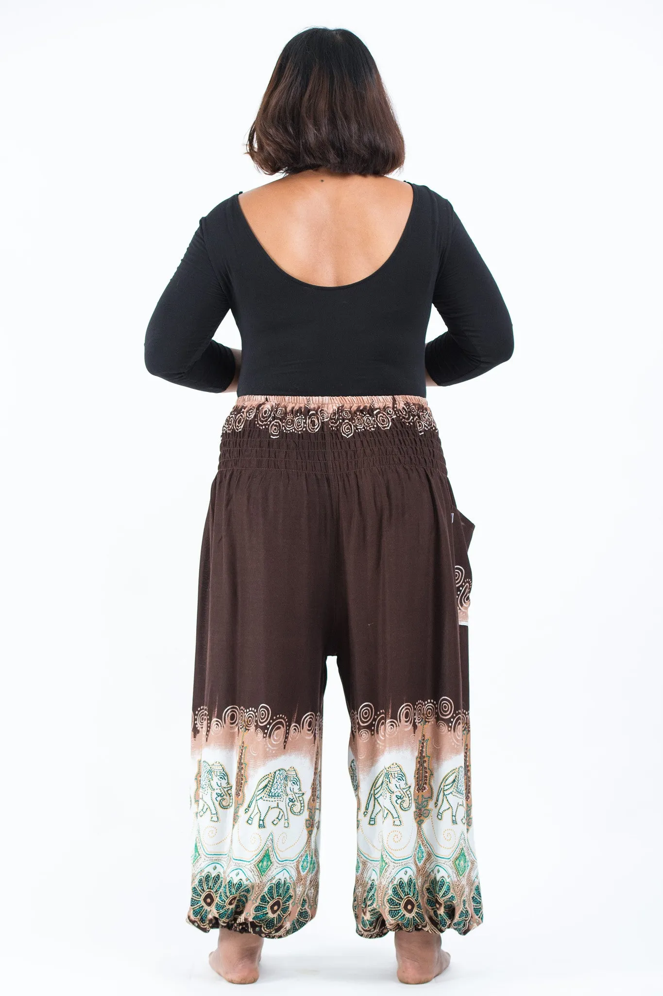 Plus Size Solid Top Elephant Women's Elephant Pants in Brown