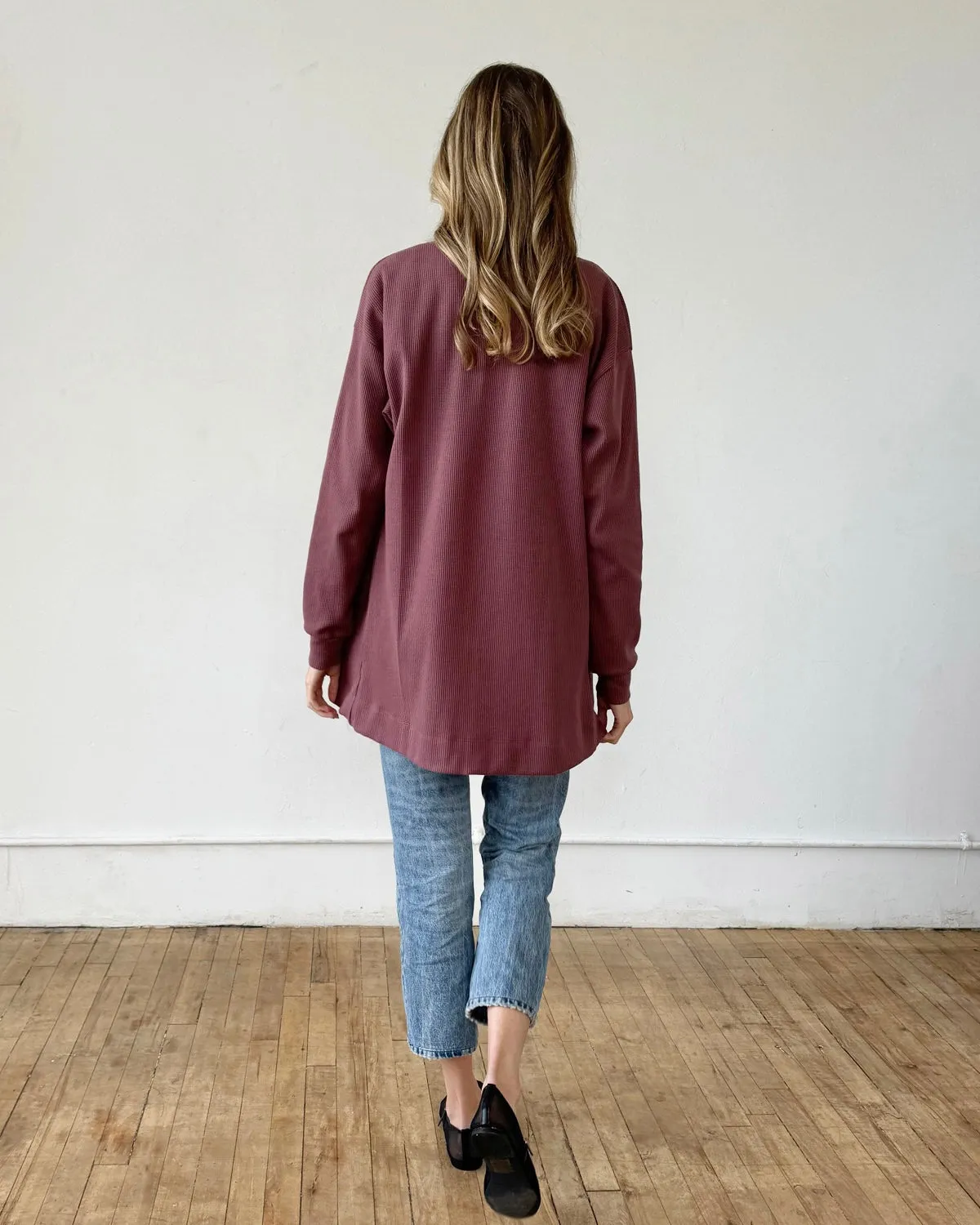 PREORDER waffle knit cardigan in Muted Fig