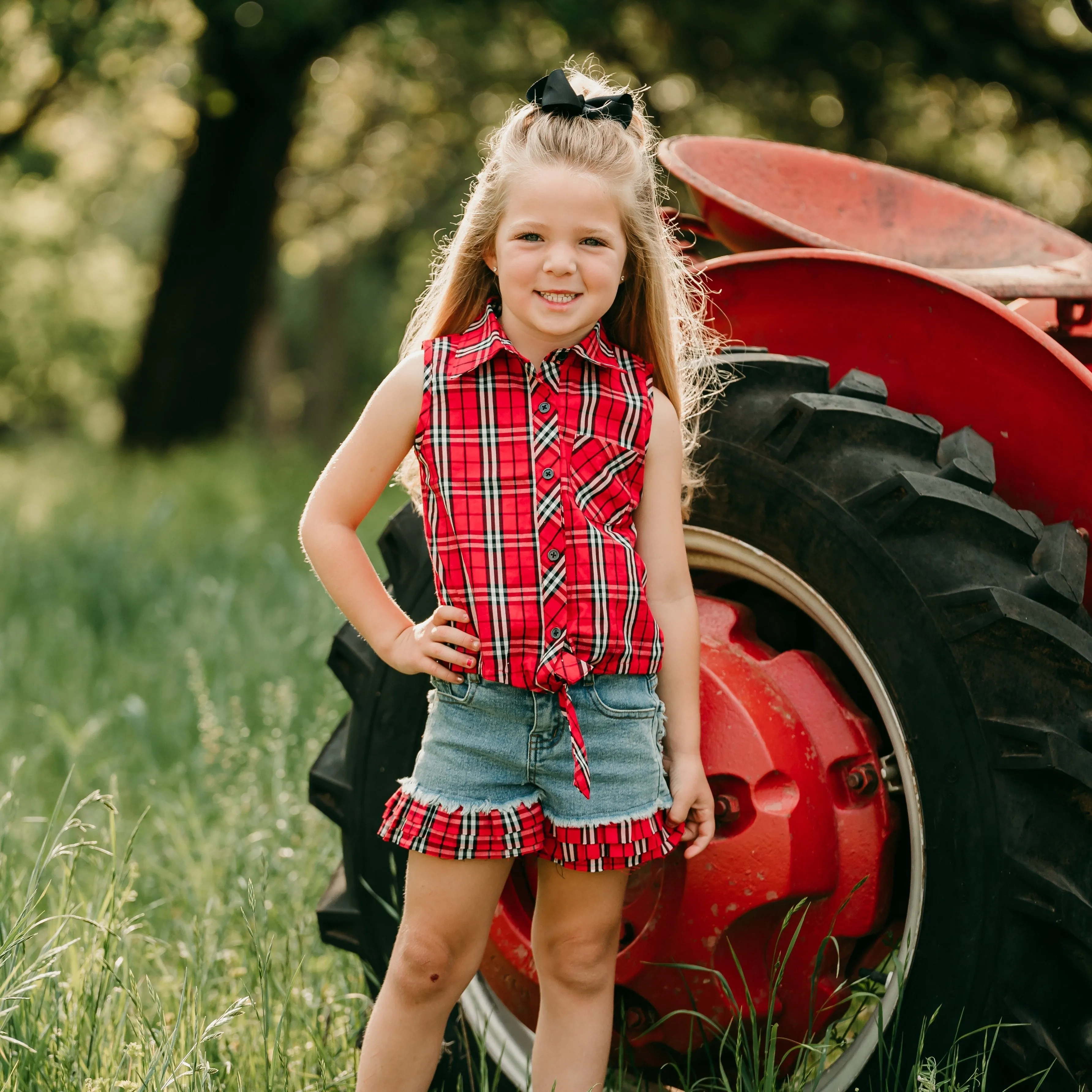 Red Plaid Tie Shirt Kid (6-7)