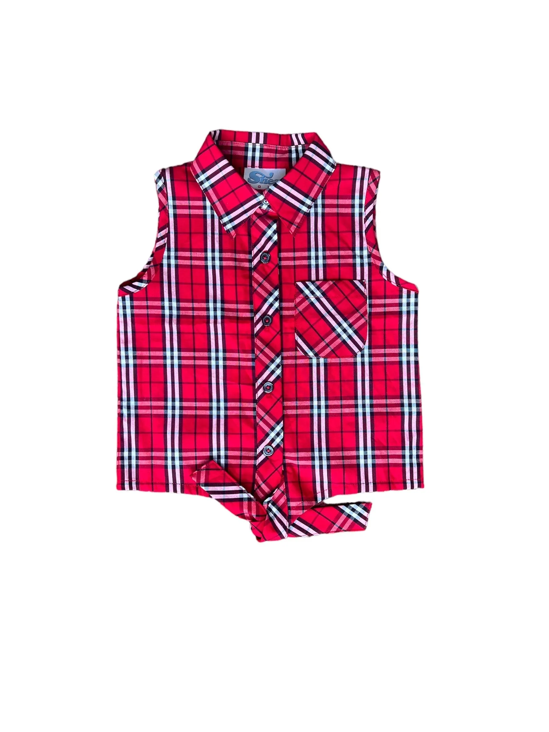 Red Plaid Tie Shirt Kid (6-7)