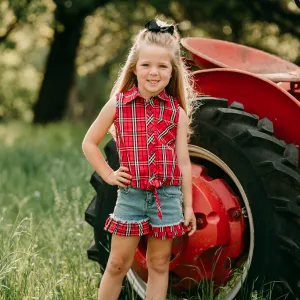Red Plaid Tie Shirt Kid (6-7)