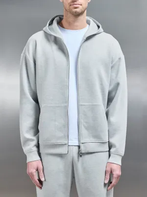 Relaxed Fit Knitted Zip Through Hoodie in Marl Grey