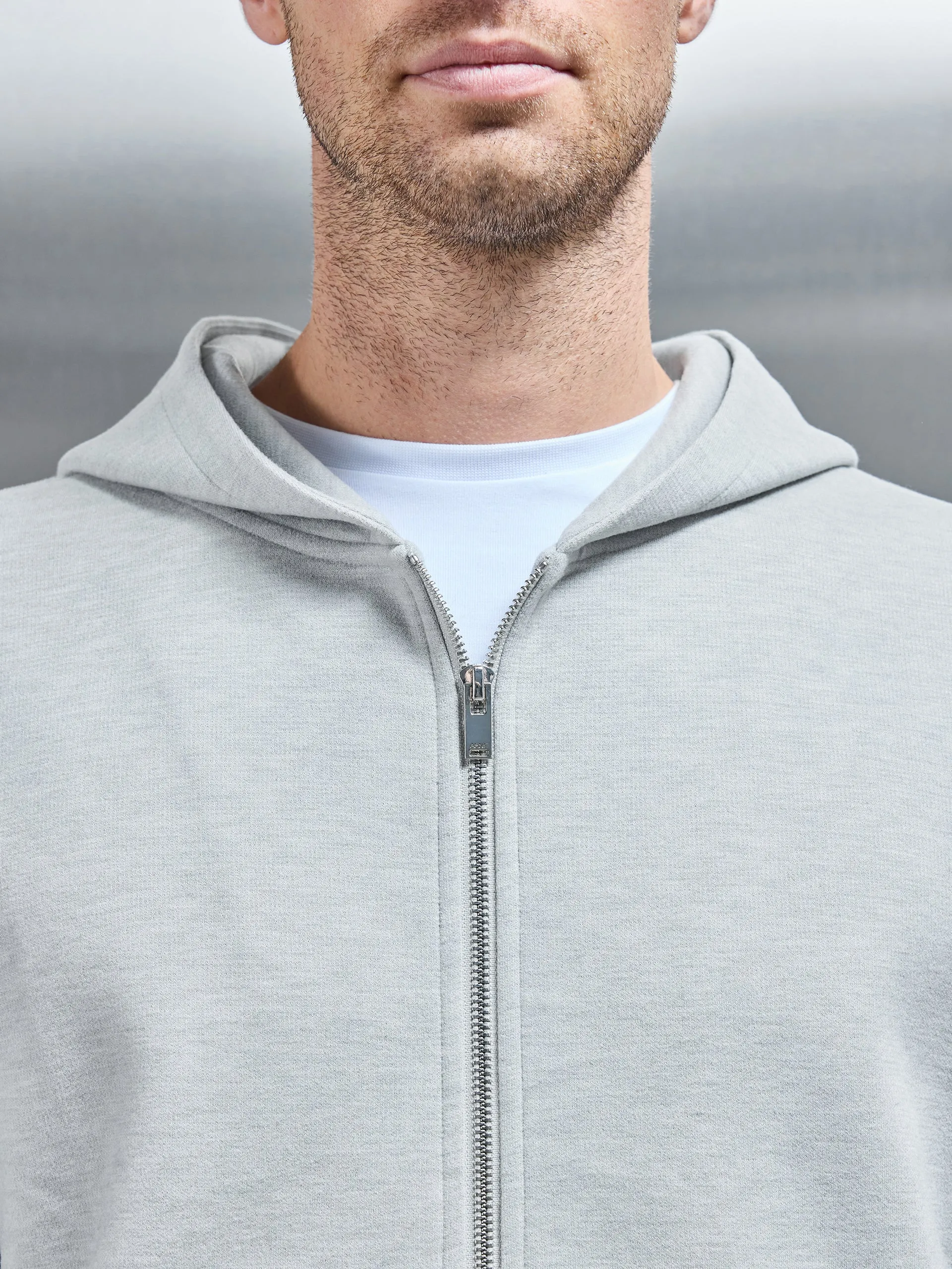 Relaxed Fit Knitted Zip Through Hoodie in Marl Grey