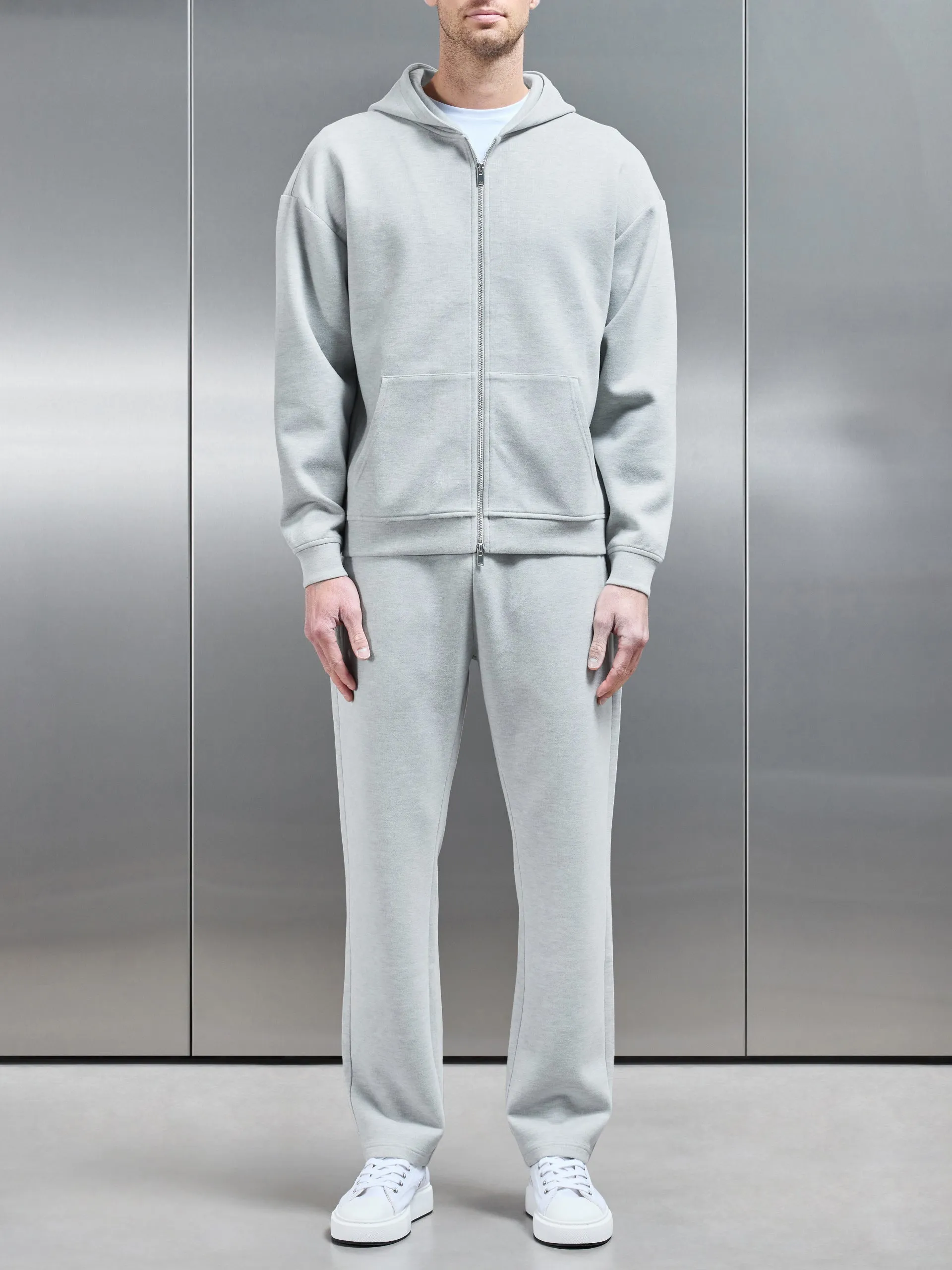 Relaxed Fit Knitted Zip Through Hoodie in Marl Grey