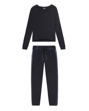 ROSIE   BLYTHE Navy Long Sleeve Satin Waistband Pajamas Set