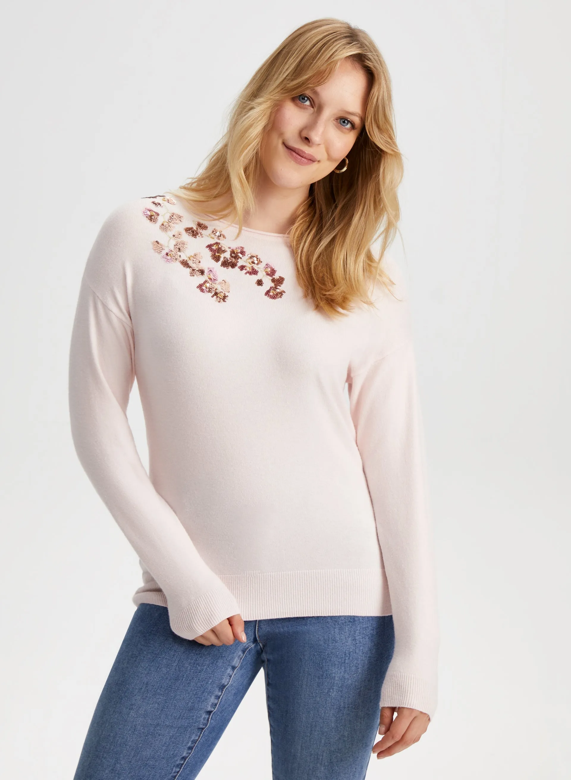 Sequin Floral Detail Sweater