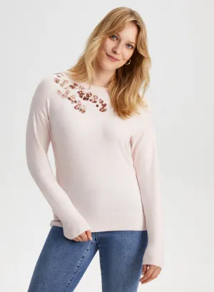 Sequin Floral Detail Sweater