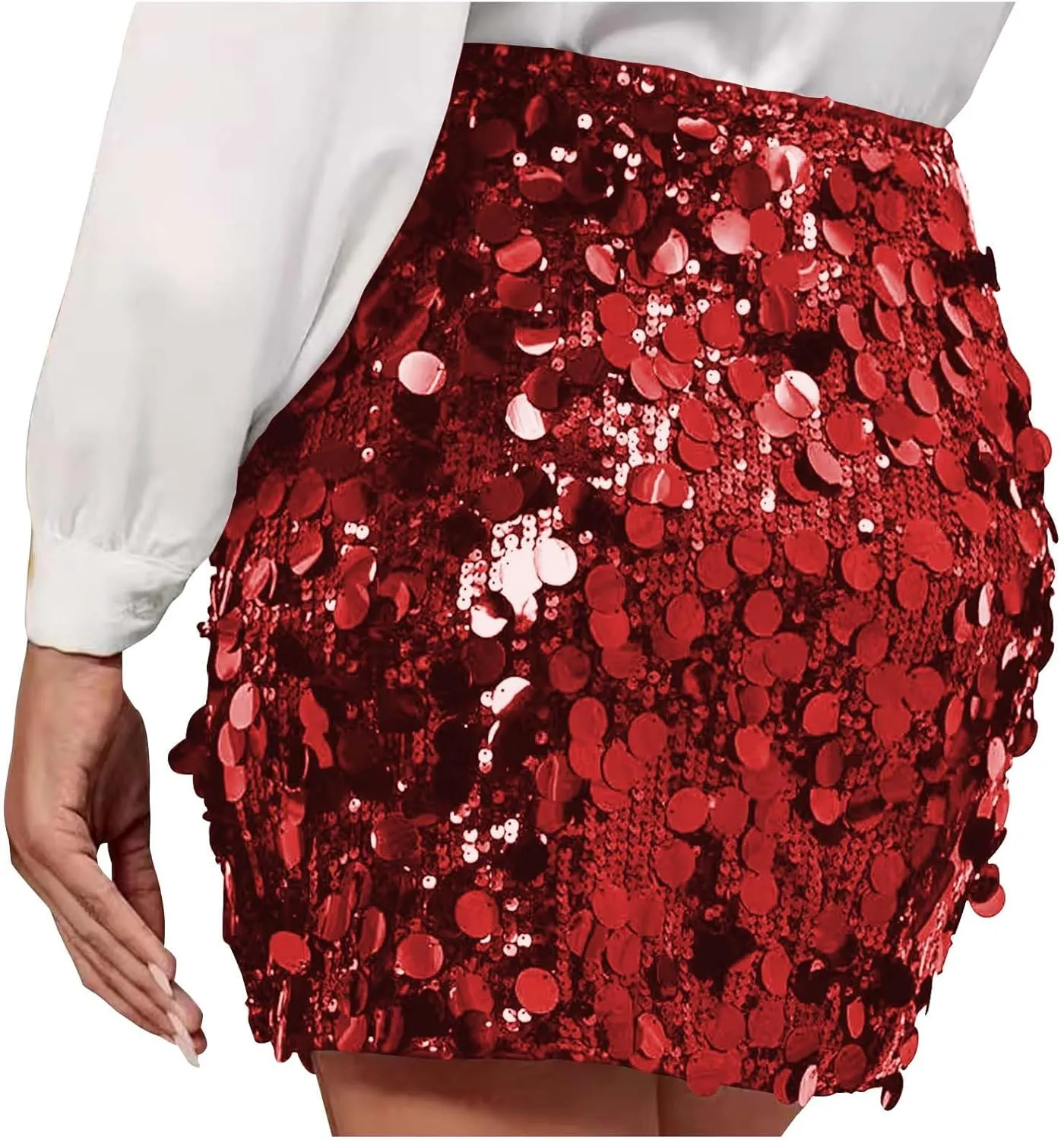 Sequin Skirt for Women Stretchy High Waist Bodycon Night Out Party Shine Sparkly Mini Skirts Prom Club Outfits
