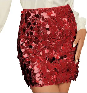 Sequin Skirt for Women Stretchy High Waist Bodycon Night Out Party Shine Sparkly Mini Skirts Prom Club Outfits