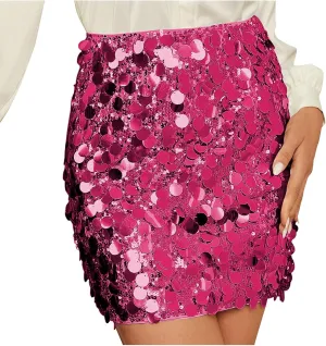 Sequin Skirt for Women Stretchy High Waist Bodycon Night Out Party Shine Sparkly Mini Skirts Prom Club Outfits