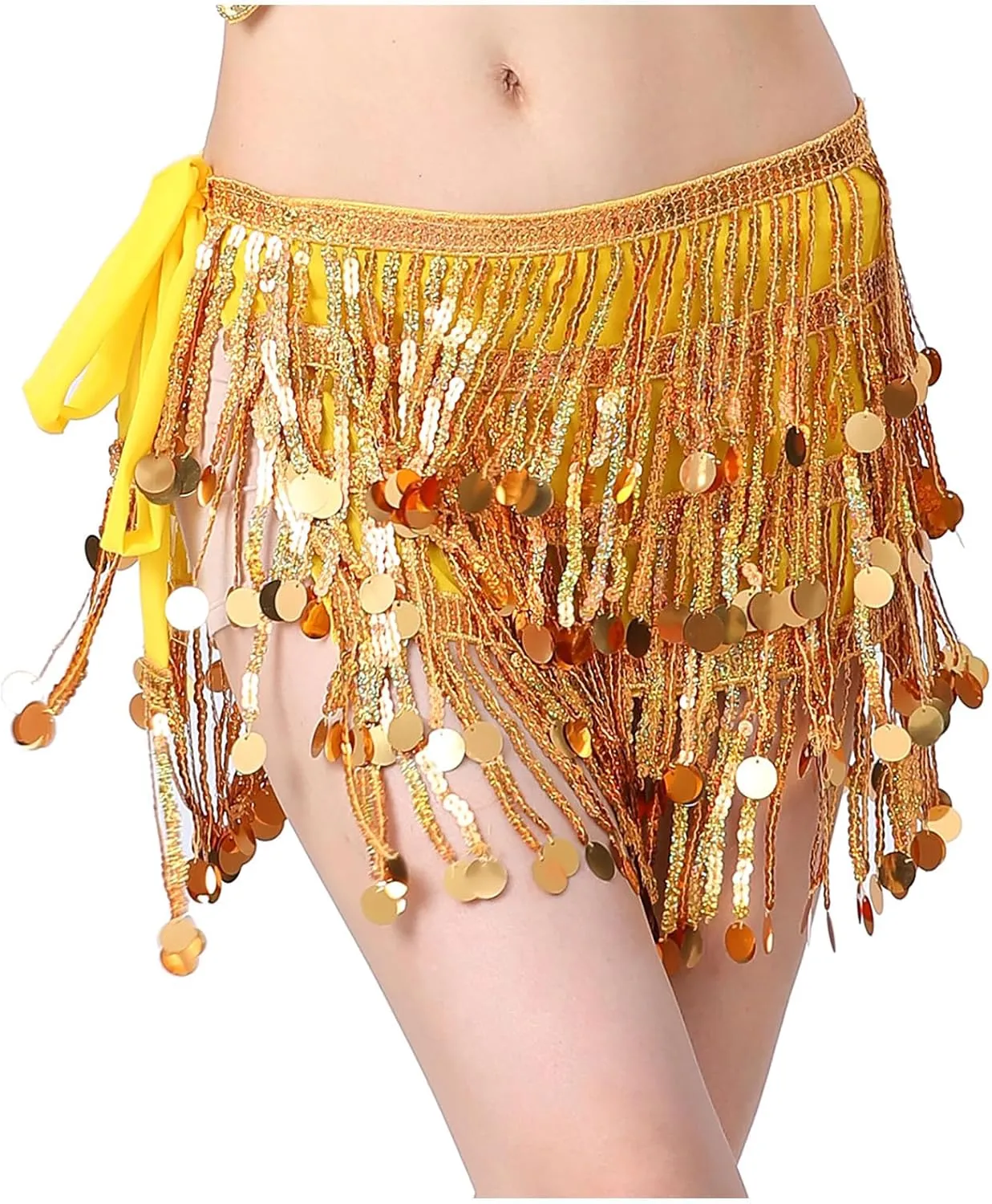 Sequin Tassel Skirt Wrap Belly Dance Sparkling Mini Skirts Fringe Side Tie Hip Scarf for Festival Cowgirl Costume