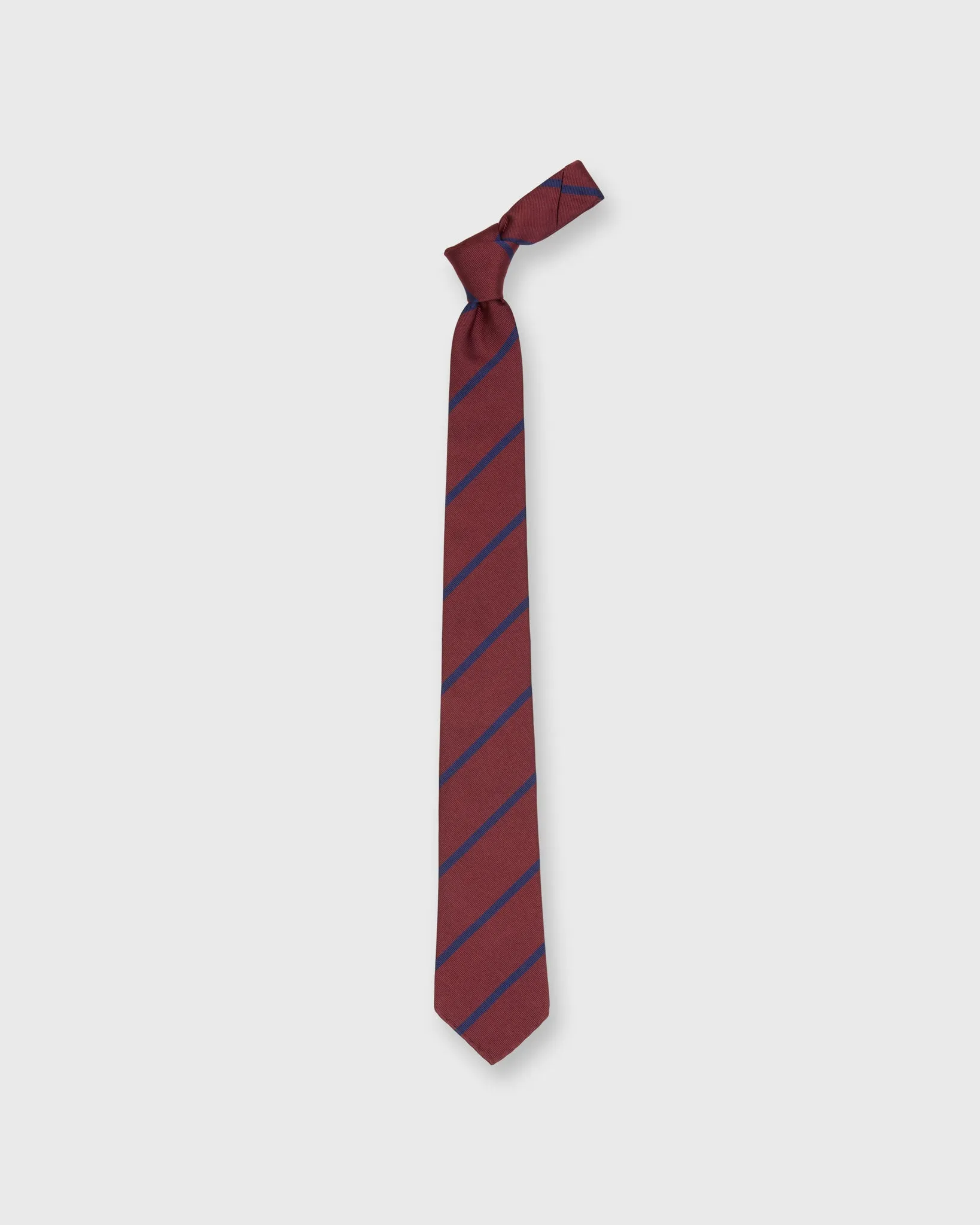 Silk Woven Tie in Dusty Red/Blue Bar Stripe