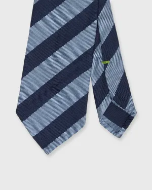 Silk Woven Tie in Navy/French Blue Awning Stripe