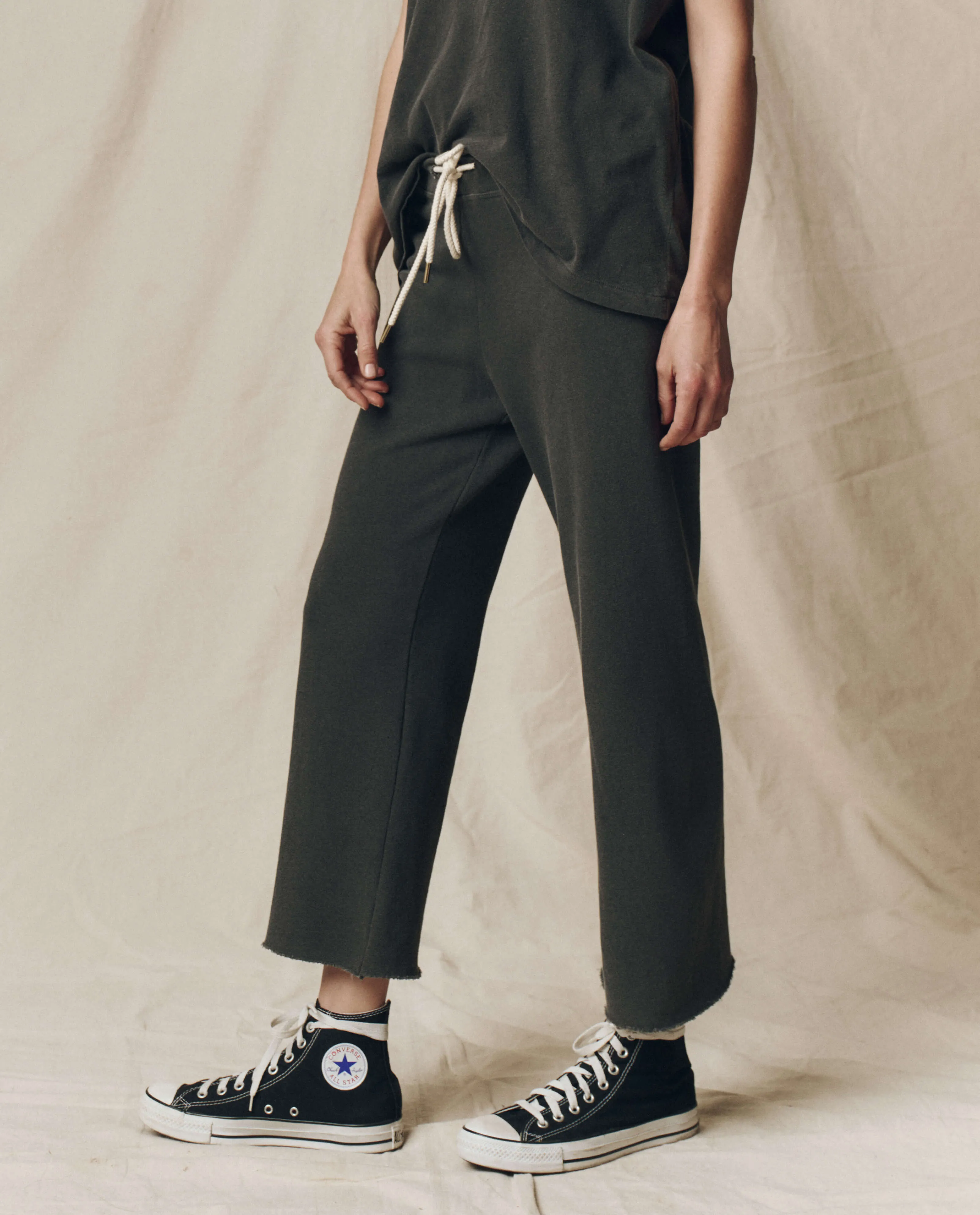 The Wide Leg Cropped Sweatpant. -- Washed Black