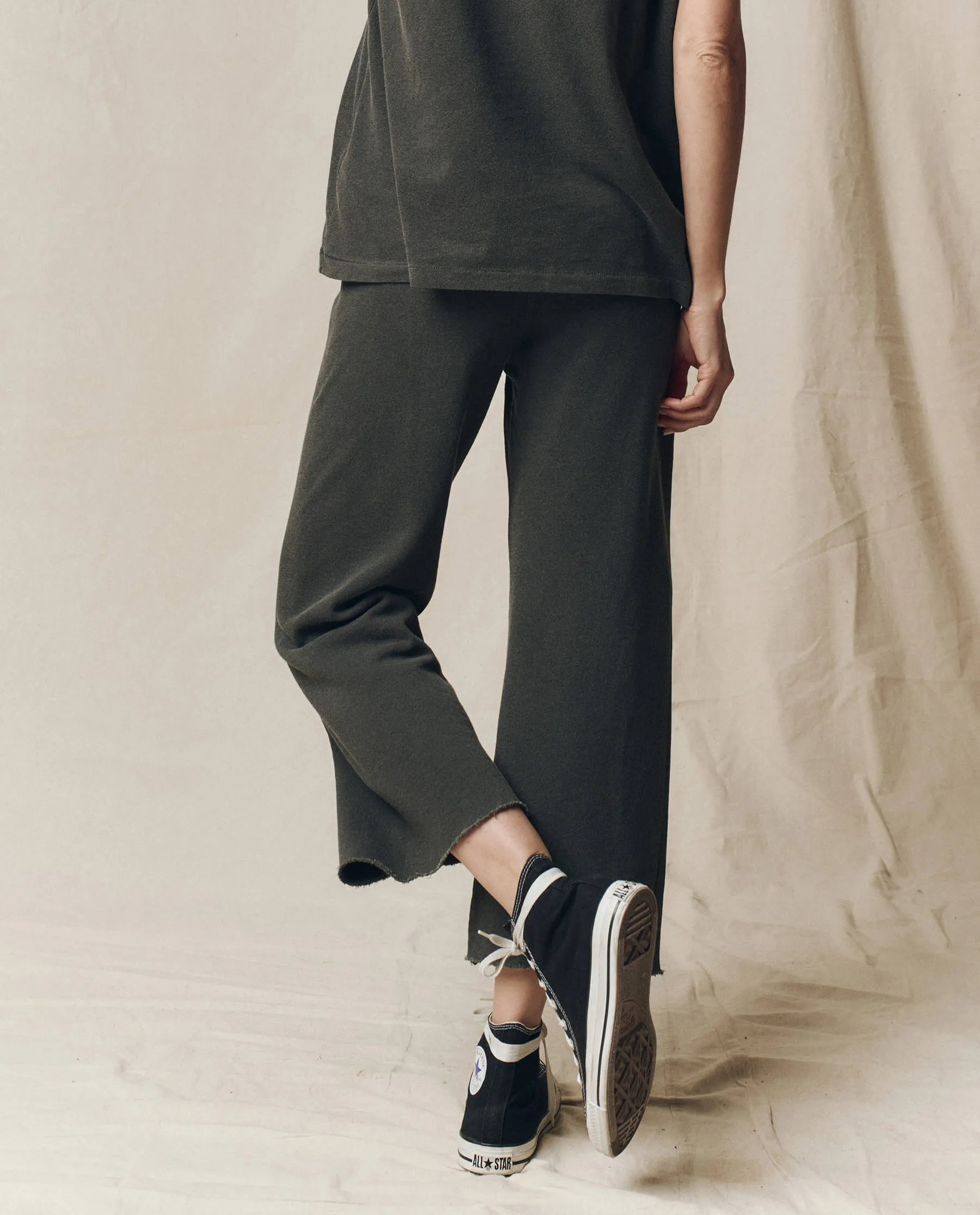 The Wide Leg Cropped Sweatpant. -- Washed Black