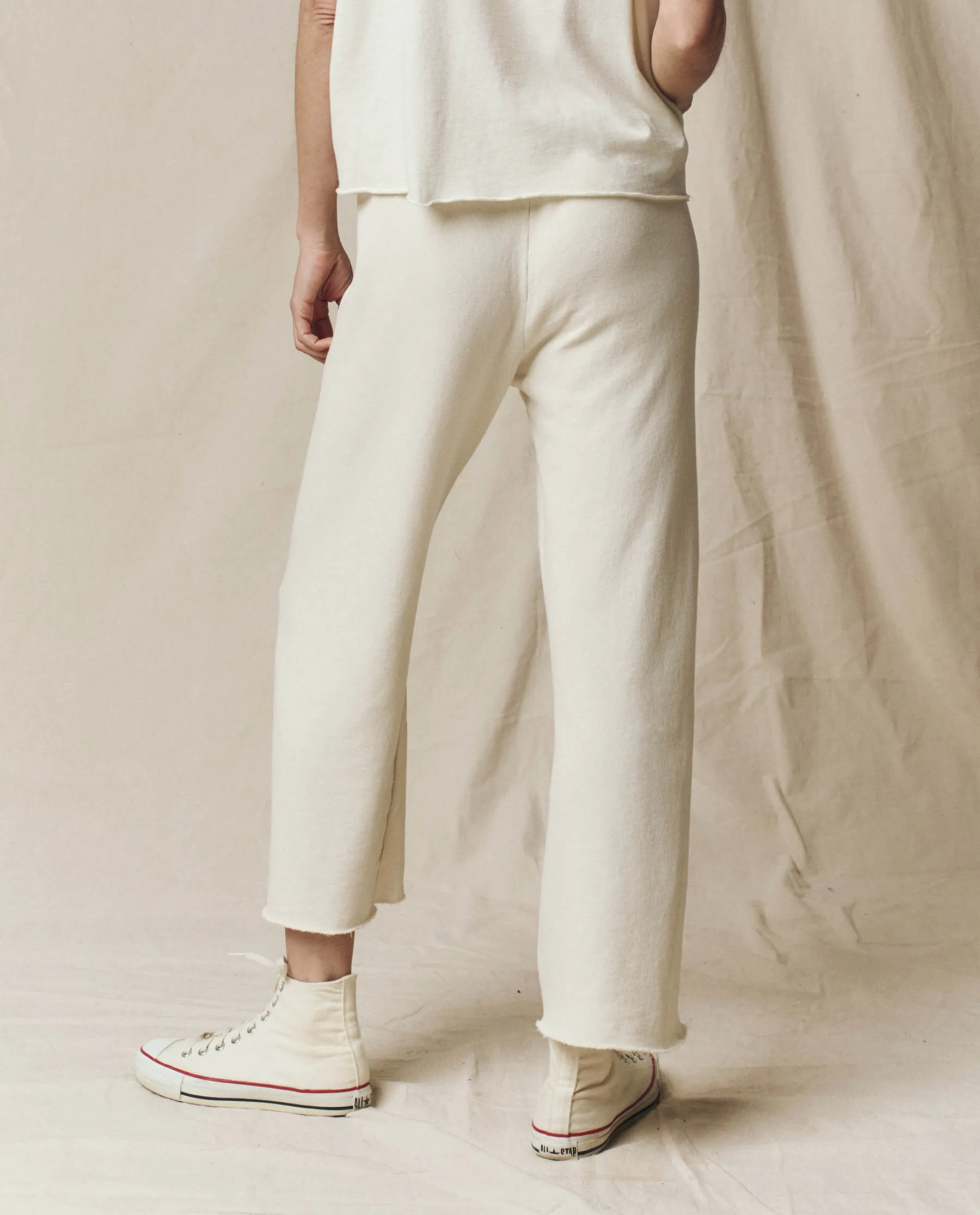 The Wide Leg Cropped Sweatpant. -- Washed White