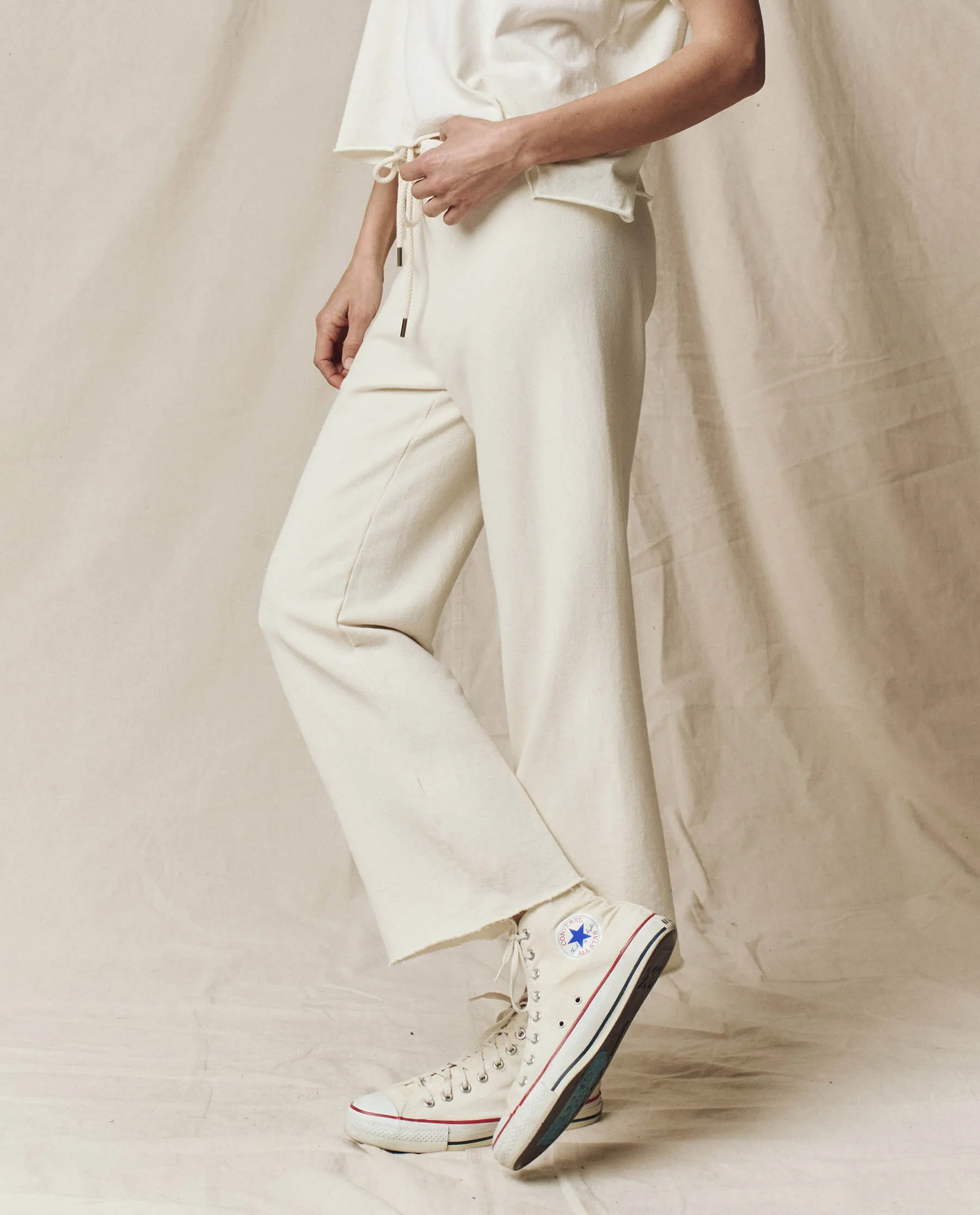 The Wide Leg Cropped Sweatpant. -- Washed White