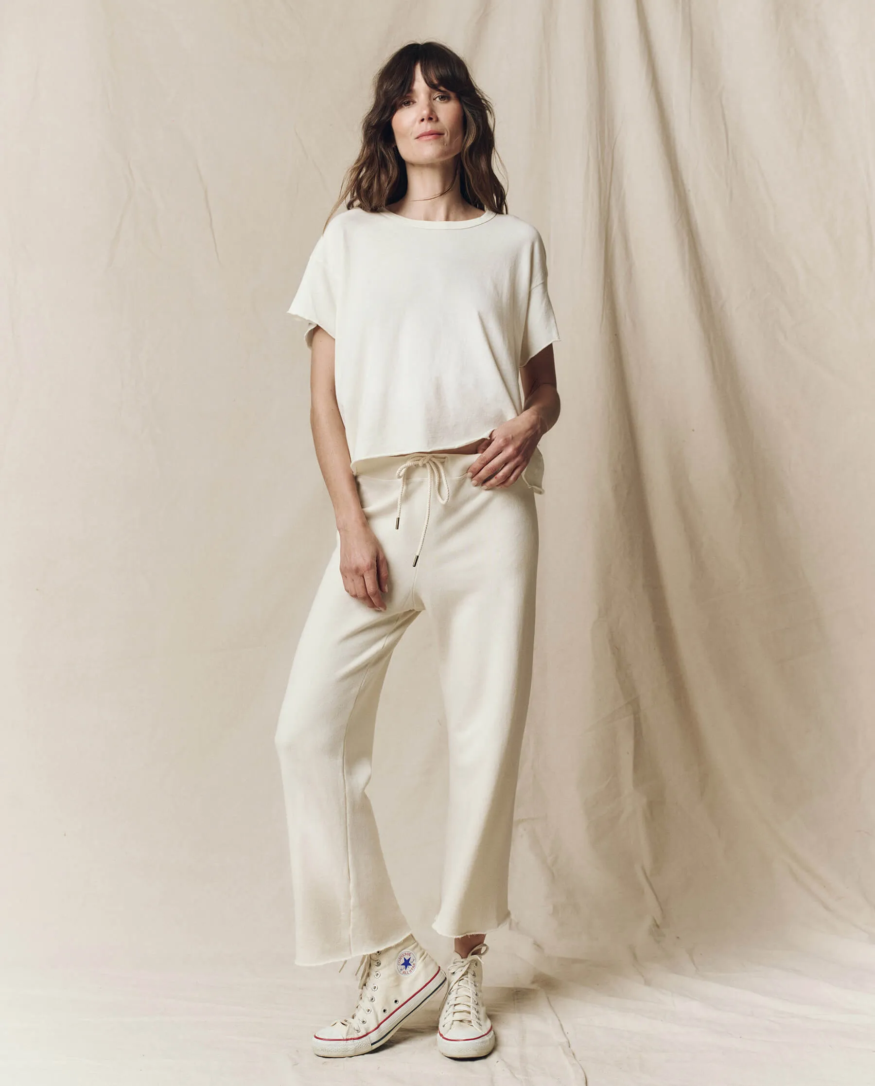 The Wide Leg Cropped Sweatpant. -- Washed White