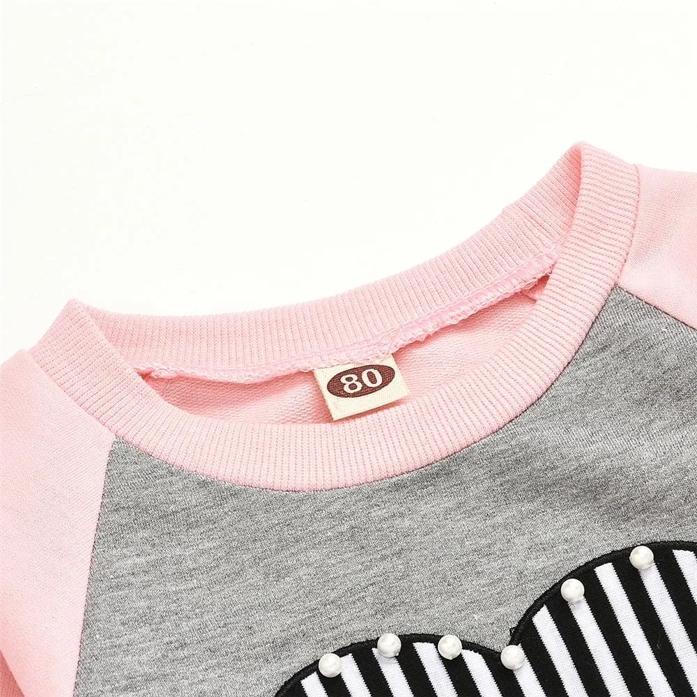 Toddler Girl Heart Stripe Print Beaded Top & Pants Wholesale Girl Clothing